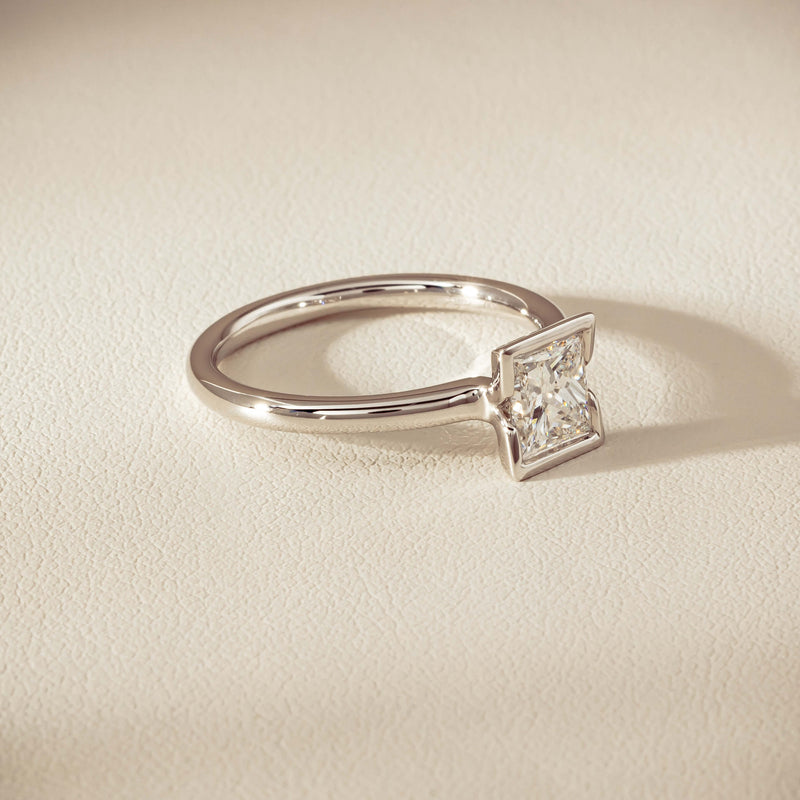 18ct White Gold 1.01ct Reclaimed Princess-Cut Diamond Elle Ring - Ring - Walker & Hall
