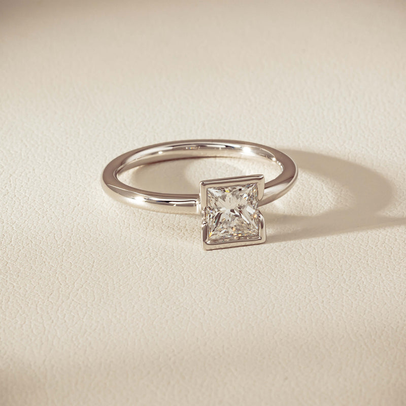 18ct White Gold 1.01ct Reclaimed Princess-Cut Diamond Elle Ring - Ring - Walker & Hall
