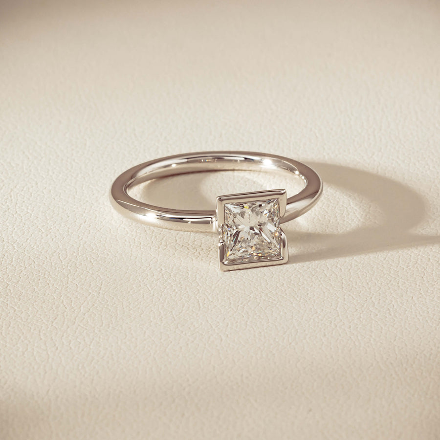 18ct White Gold 1.01ct Reclaimed Princess-Cut Diamond Elle Ring - Ring - Walker & Hall