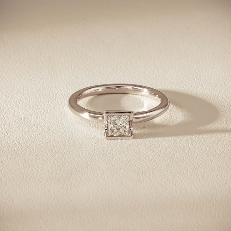 18ct White Gold .52ct Reclaimed Princess-Cut Diamond Elle Ring - Ring - Walker & Hall