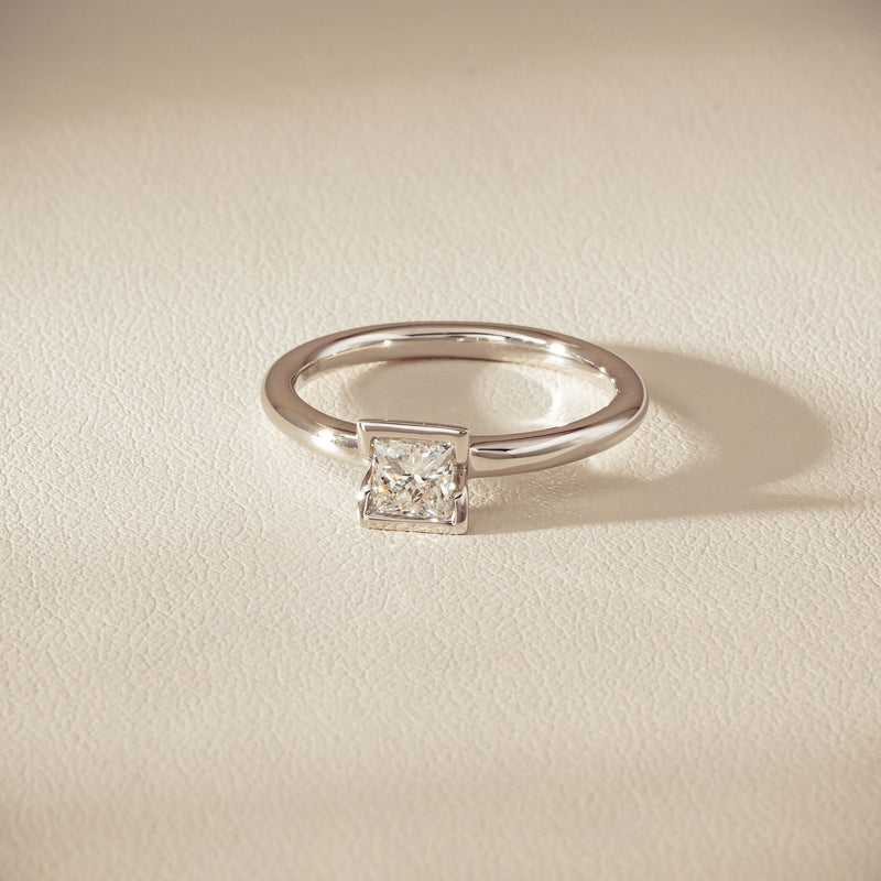 18ct White Gold .52ct Reclaimed Princess-Cut Diamond Elle Ring - Ring - Walker & Hall