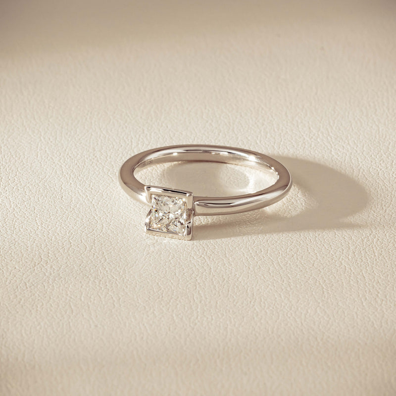 18ct White Gold .52ct Reclaimed Princess-Cut Diamond Elle Ring - Ring - Walker & Hall