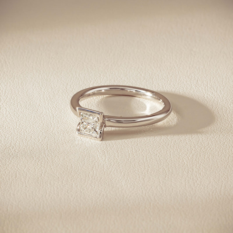 18ct White Gold .52ct Reclaimed Princess-Cut Diamond Elle Ring - Ring - Walker & Hall