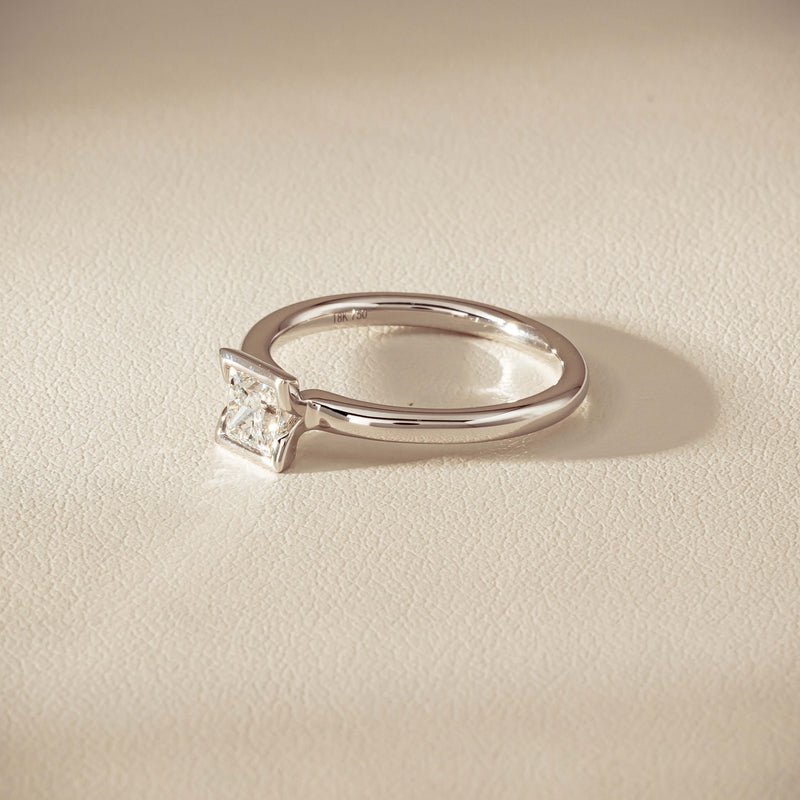 18ct White Gold .52ct Reclaimed Princess-Cut Diamond Elle Ring - Ring - Walker & Hall