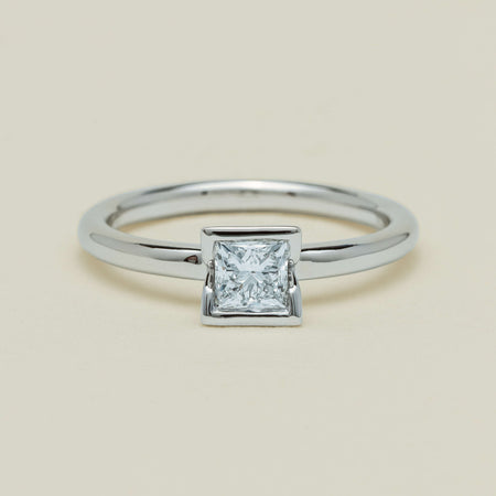 18ct White Gold .52ct Reclaimed Princess-Cut Diamond Elle Ring - Ring - Walker & Hall
