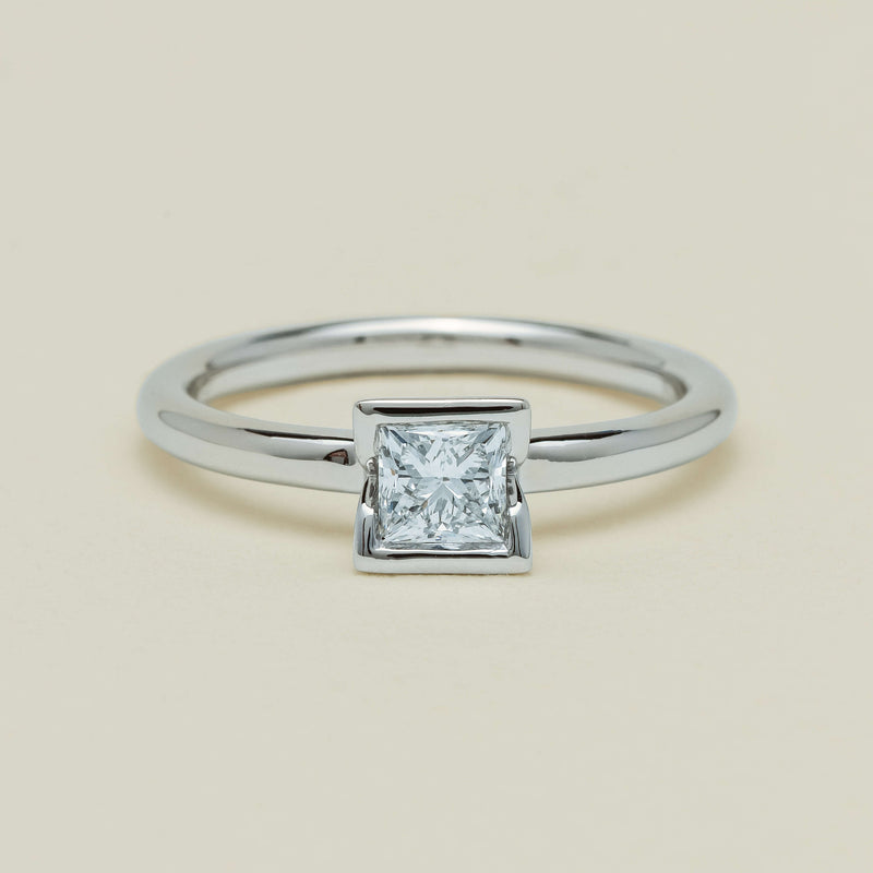 18ct White Gold .52ct Reclaimed Princess-Cut Diamond Elle Ring - Ring - Walker & Hall