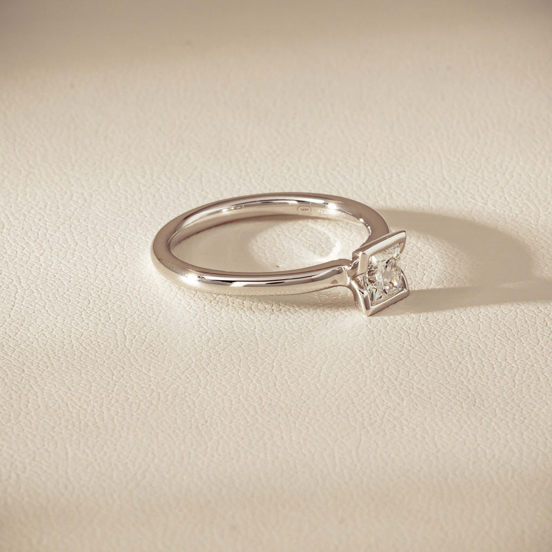 18ct White Gold .52ct Reclaimed Princess-Cut Diamond Elle Ring - Ring - Walker & Hall