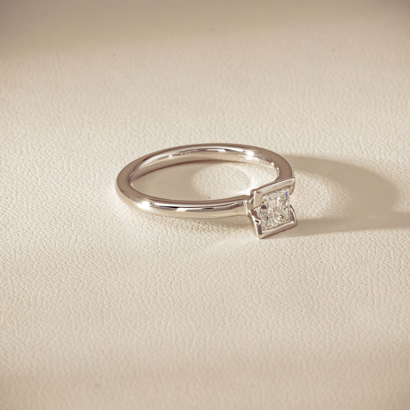 18ct White Gold .52ct Reclaimed Princess-Cut Diamond Elle Ring - Ring - Walker & Hall