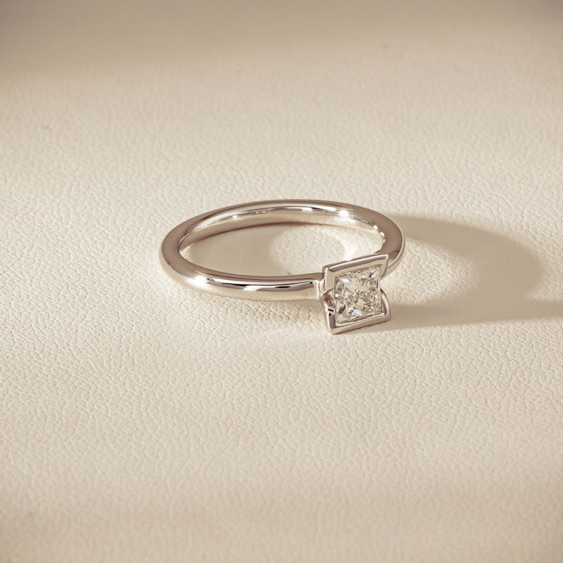 18ct White Gold .52ct Reclaimed Princess-Cut Diamond Elle Ring - Ring - Walker & Hall