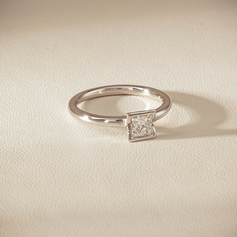 18ct White Gold .52ct Reclaimed Princess-Cut Diamond Elle Ring - Ring - Walker & Hall