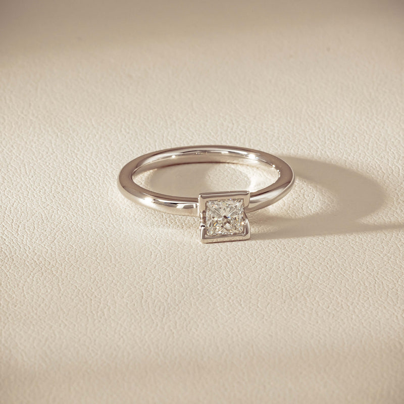 18ct White Gold .52ct Reclaimed Princess-Cut Diamond Elle Ring - Ring - Walker & Hall