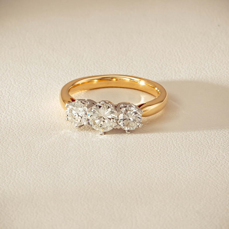 18ct Yellow Gold 1.60ct Diamond Trilogy Ring - Ring - Walker & Hall