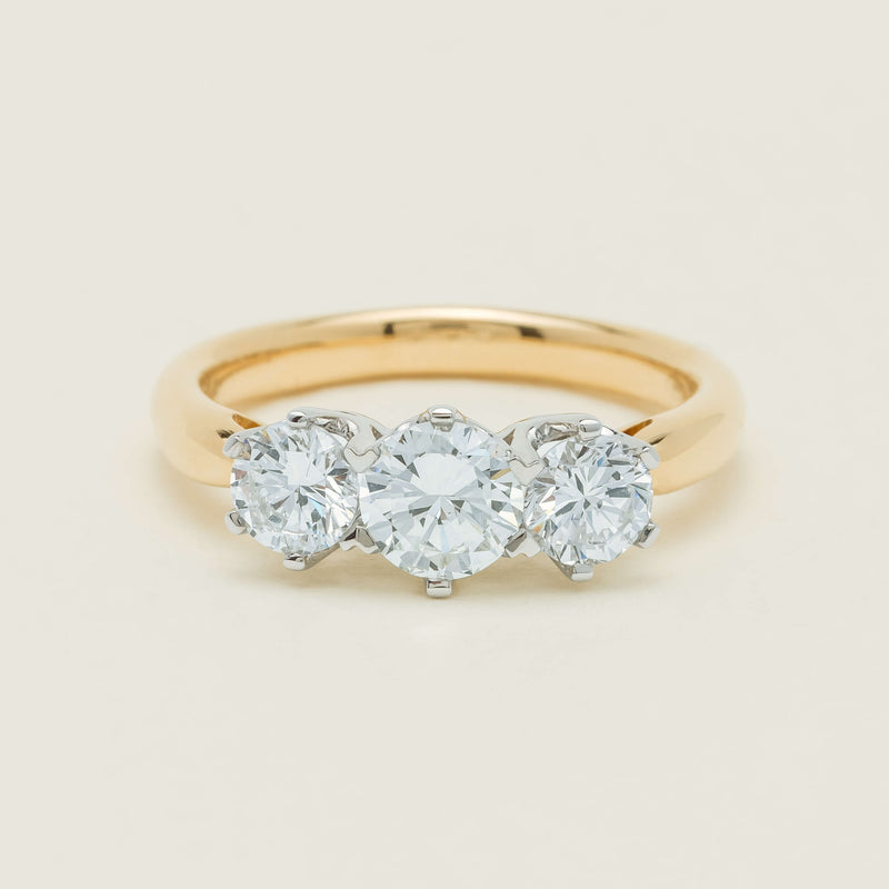 18ct Yellow Gold 1.41ct Reclaimed Diamond Trilogy Ring - Ring - Walker & Hall
