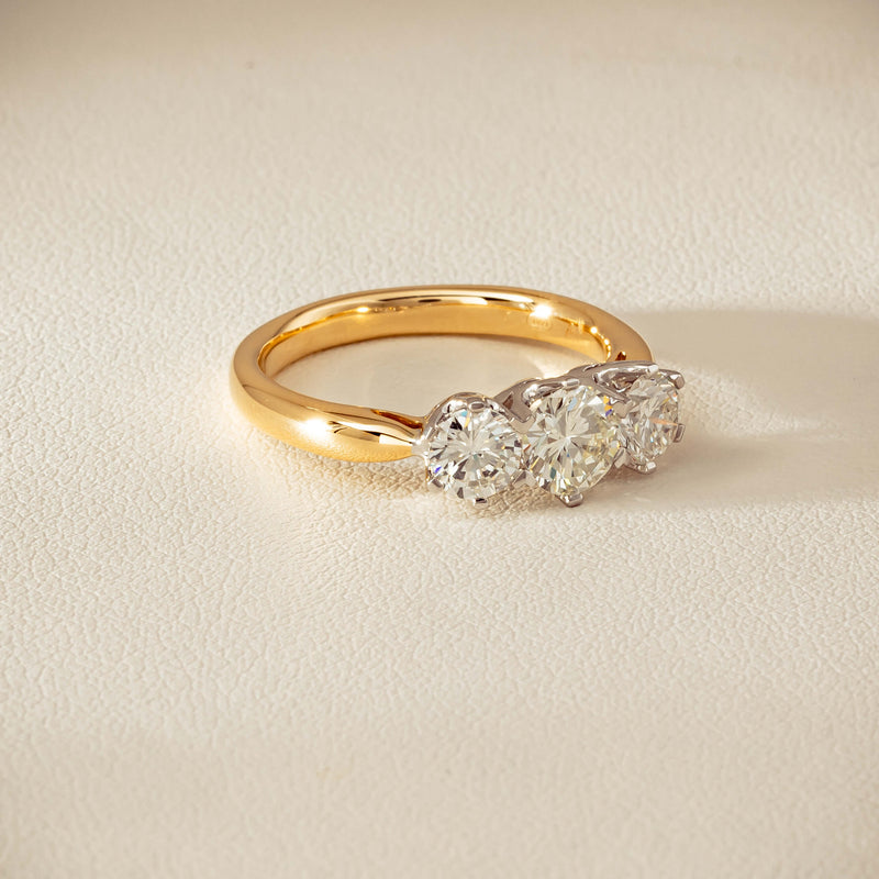 18ct Yellow Gold 1.60ct Diamond Trilogy Ring - Ring - Walker & Hall