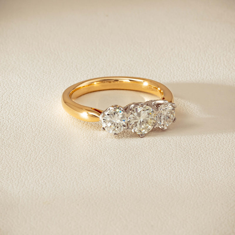 18ct Yellow Gold 1.60ct Diamond Trilogy Ring - Ring - Walker & Hall