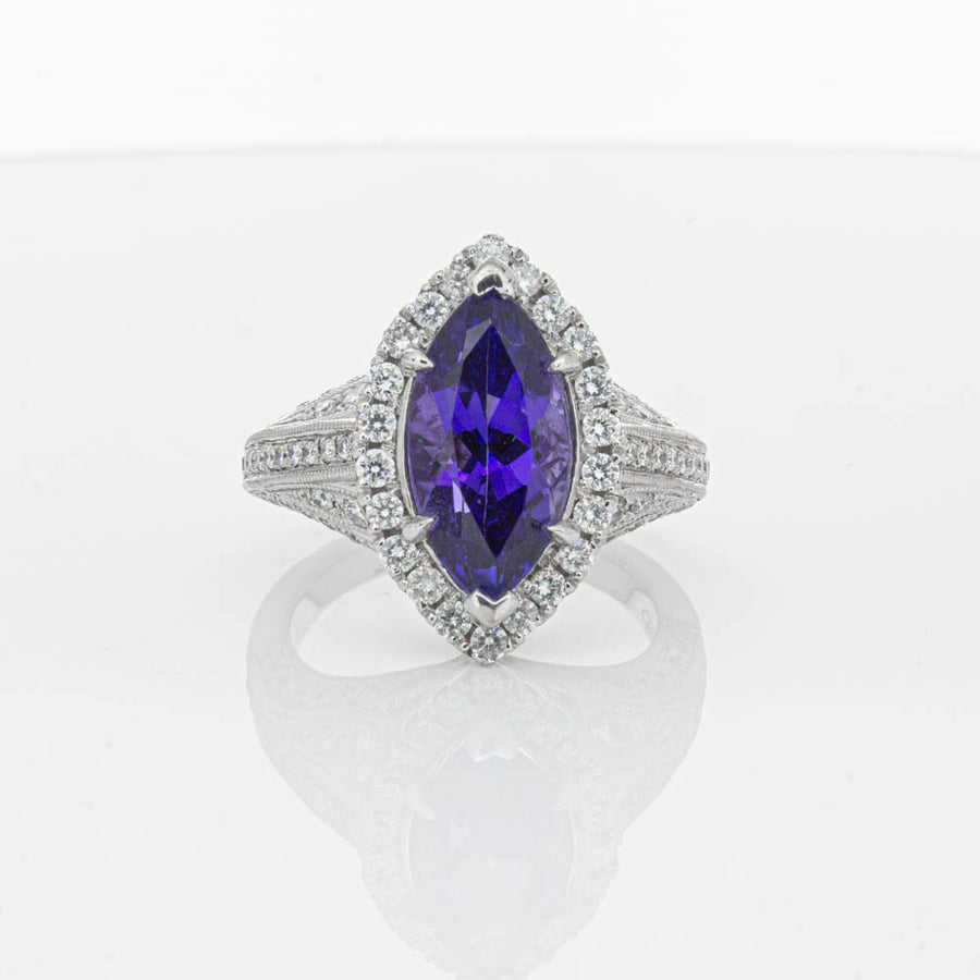 18ct White Gold Tanzanite Diamond Halo Ring – Walker Hall