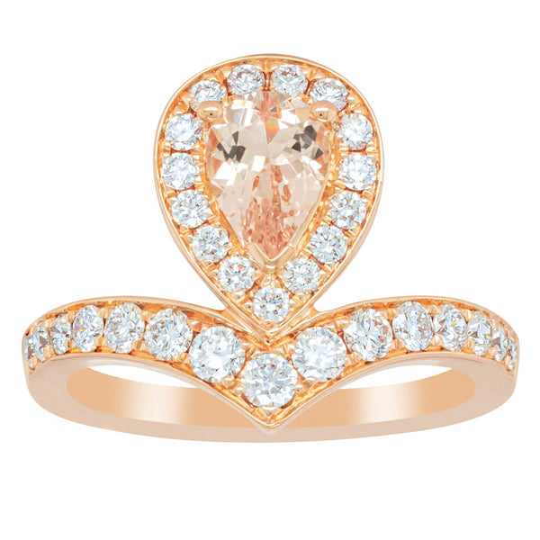 18ct Rose Gold .56ct Morganite & Diamond Tiara Ring - Ring - Walker & Hall