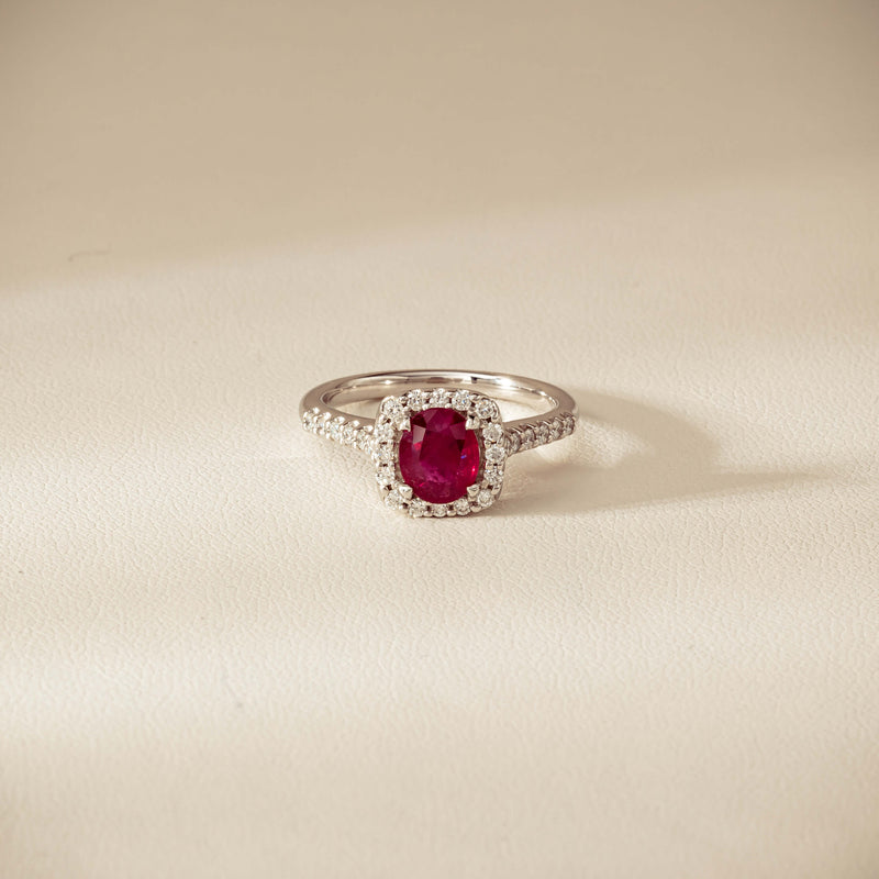 18ct White Gold 1.47ct Oval Ruby & Diamond Manhattan Ring - Ring - Walker & Hall