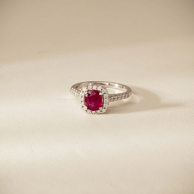 18ct White Gold 1.47ct Oval Ruby & Diamond Manhattan Ring - Ring - Walker & Hall