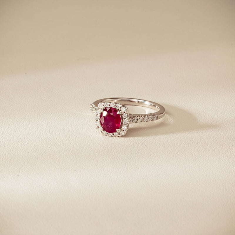 18ct White Gold 1.47ct Oval Ruby & Diamond Manhattan Ring - Ring - Walker & Hall