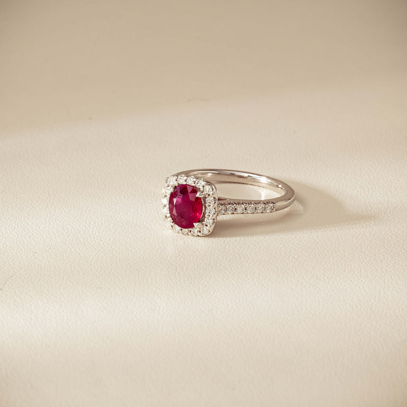 18ct White Gold 1.47ct Oval Ruby & Diamond Manhattan Ring - Ring - Walker & Hall