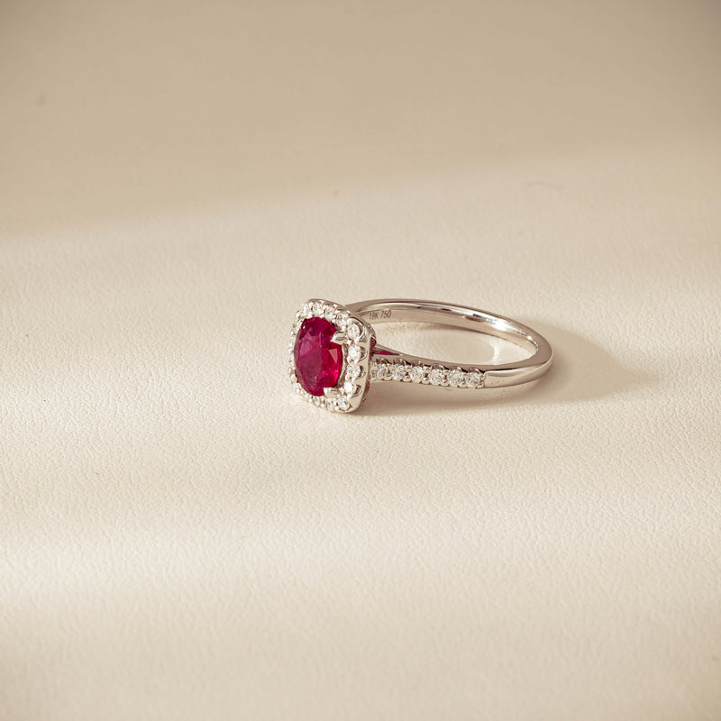 18ct White Gold 1.47ct Oval Ruby & Diamond Manhattan Ring - Ring - Walker & Hall