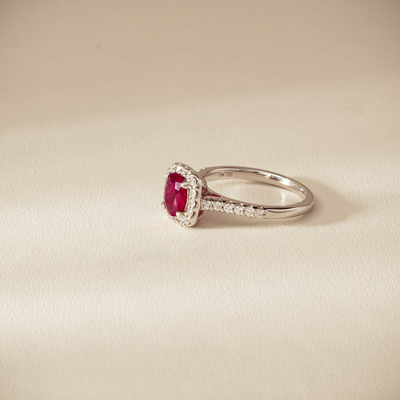 18ct White Gold 1.47ct Oval Ruby & Diamond Manhattan Ring - Ring - Walker & Hall