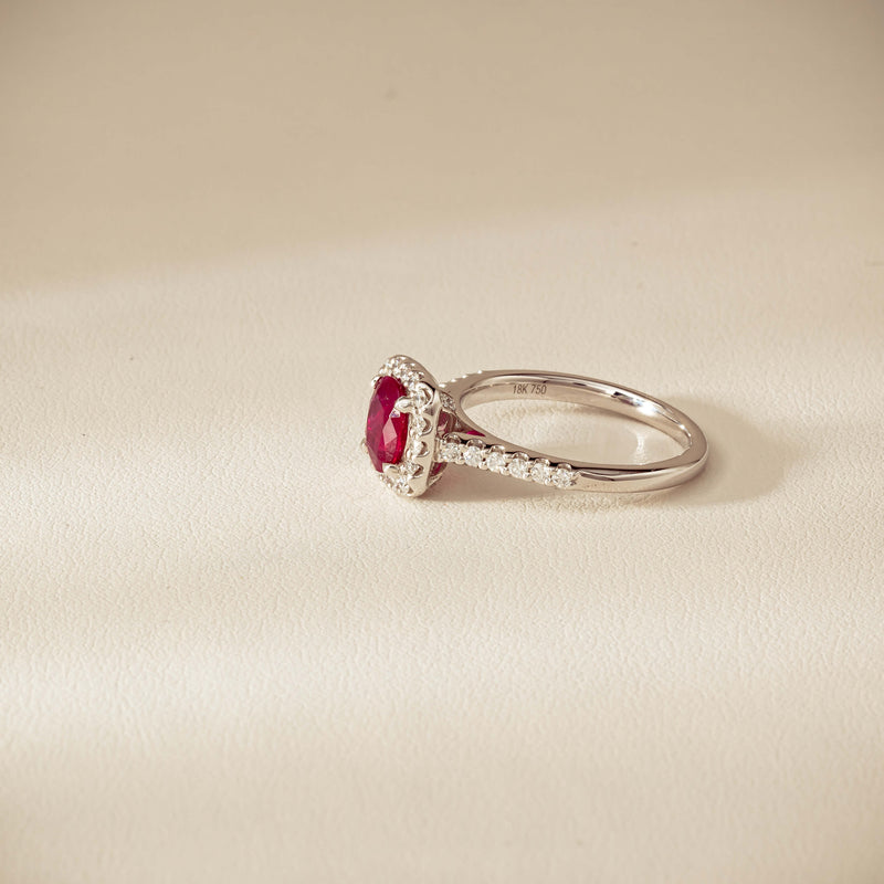 18ct White Gold 1.47ct Oval Ruby & Diamond Manhattan Ring - Ring - Walker & Hall