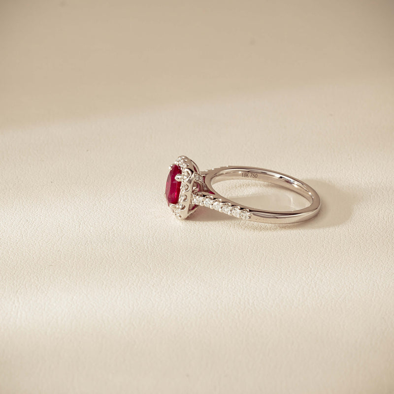 18ct White Gold 1.47ct Oval Ruby & Diamond Manhattan Ring - Ring - Walker & Hall