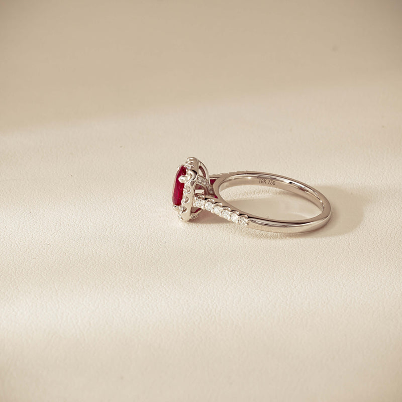 18ct White Gold 1.47ct Oval Ruby & Diamond Manhattan Ring - Ring - Walker & Hall