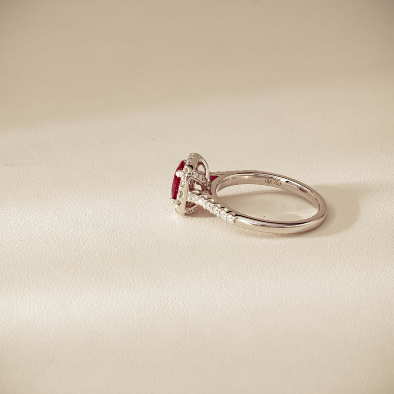 18ct White Gold 1.47ct Oval Ruby & Diamond Manhattan Ring - Ring - Walker & Hall