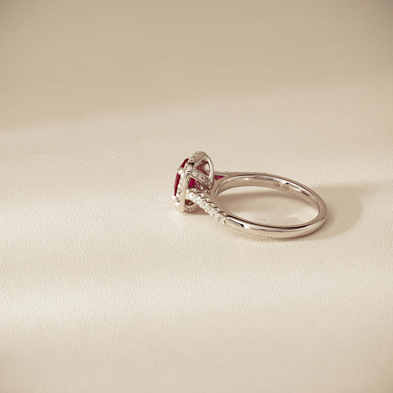 18ct White Gold 1.47ct Oval Ruby & Diamond Manhattan Ring - Ring - Walker & Hall