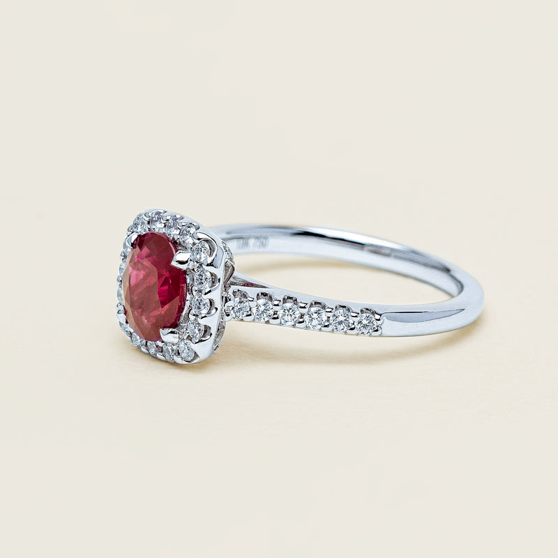 18ct White Gold 1.47ct Oval Ruby & Diamond Manhattan Ring - Ring - Walker & Hall