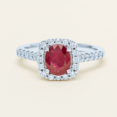 18ct White Gold 1.47ct Oval Ruby & Diamond Manhattan Ring - Ring - Walker & Hall