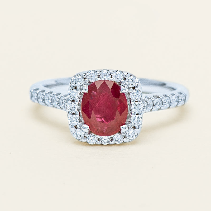 18ct White Gold 1.47ct Oval Ruby & Diamond Manhattan Ring - Ring - Walker & Hall