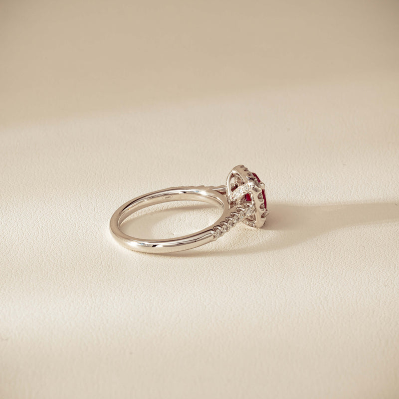 18ct White Gold 1.47ct Oval Ruby & Diamond Manhattan Ring - Ring - Walker & Hall