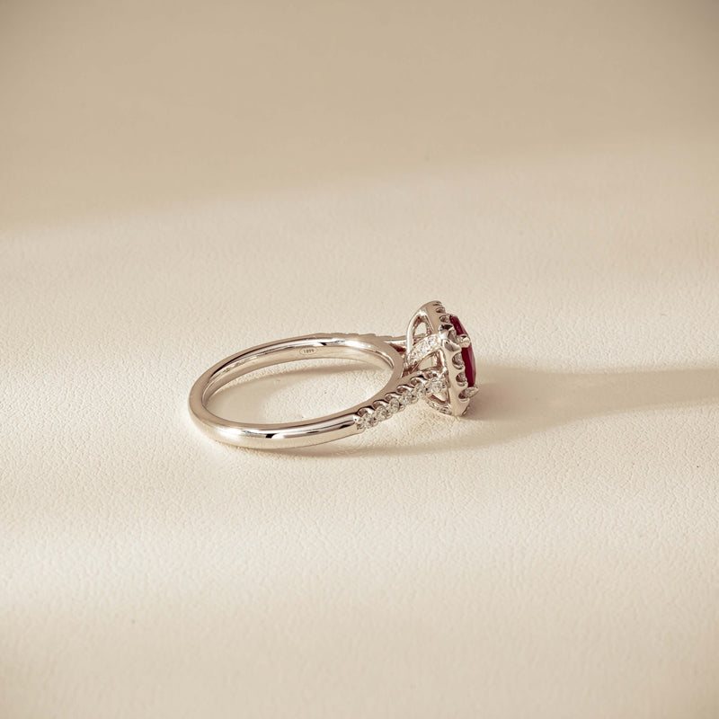 18ct White Gold 1.47ct Oval Ruby & Diamond Manhattan Ring - Ring - Walker & Hall