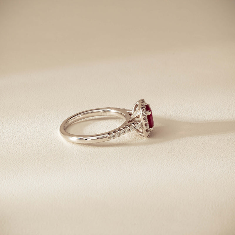 18ct White Gold 1.47ct Oval Ruby & Diamond Manhattan Ring - Ring - Walker & Hall