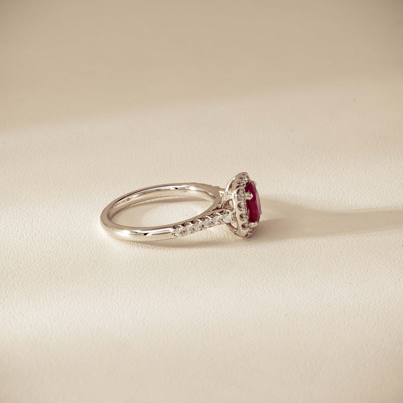 18ct White Gold 1.47ct Oval Ruby & Diamond Manhattan Ring - Ring - Walker & Hall