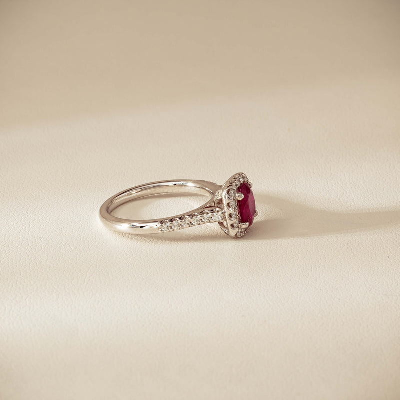 18ct White Gold 1.47ct Oval Ruby & Diamond Manhattan Ring - Ring - Walker & Hall