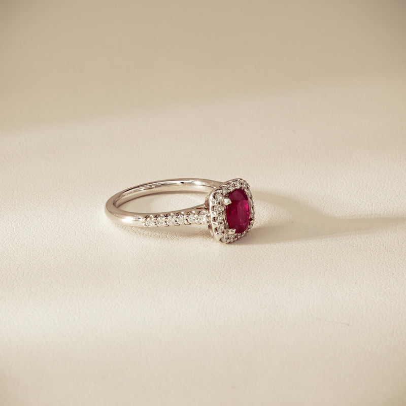 18ct White Gold 1.47ct Oval Ruby & Diamond Manhattan Ring - Ring - Walker & Hall