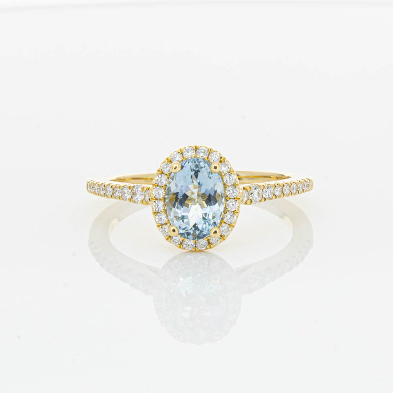 18ct Yellow Gold Aquamarine & Diamond Mini Sierra Ring-Ring-Walker & Hall