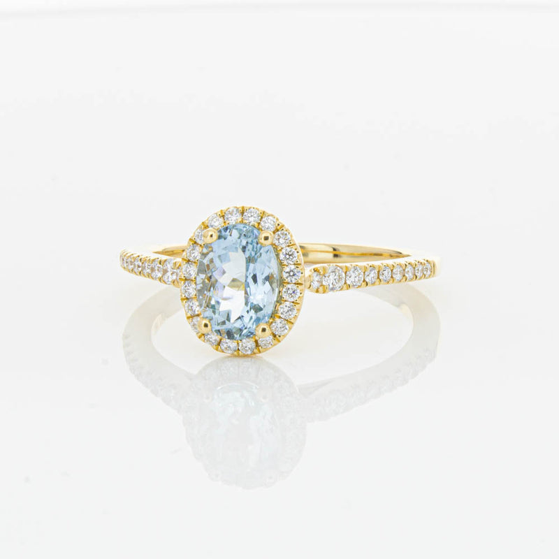 18ct Yellow Gold Aquamarine & Diamond Mini Sierra Ring-Ring-Walker & Hall