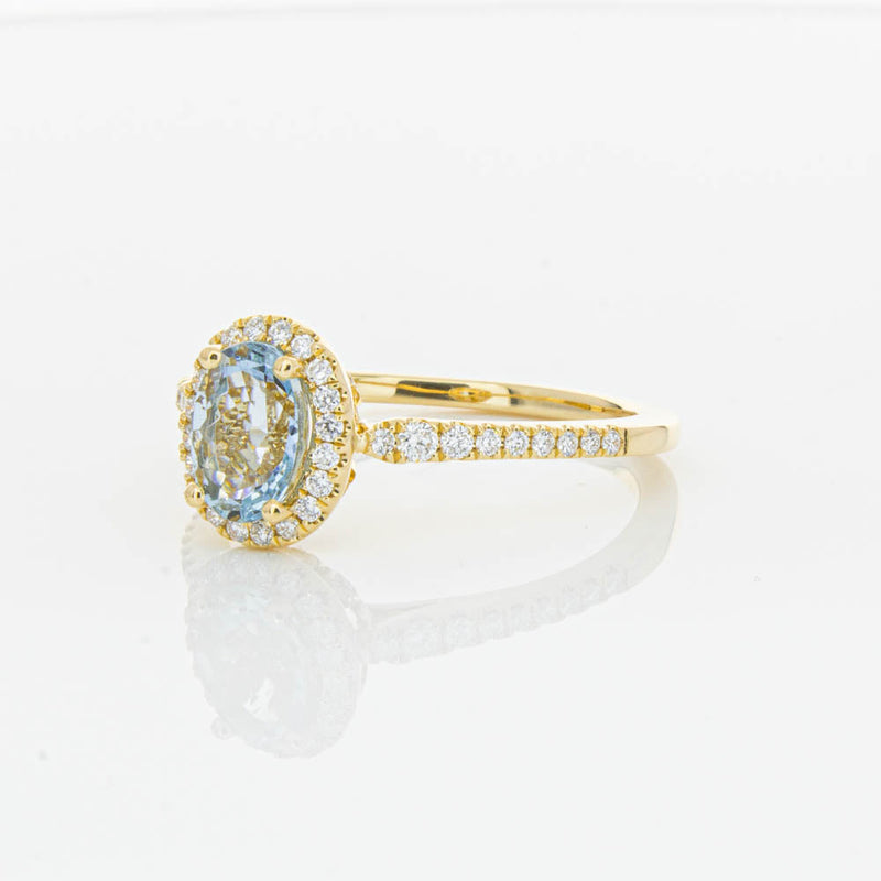18ct Yellow Gold Aquamarine & Diamond Mini Sierra Ring-Ring-Walker & Hall