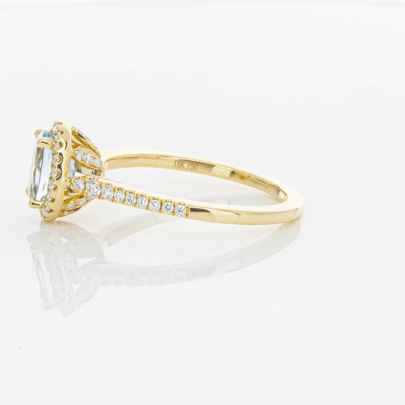 18ct Yellow Gold Aquamarine & Diamond Mini Sierra Ring-Ring-Walker & Hall