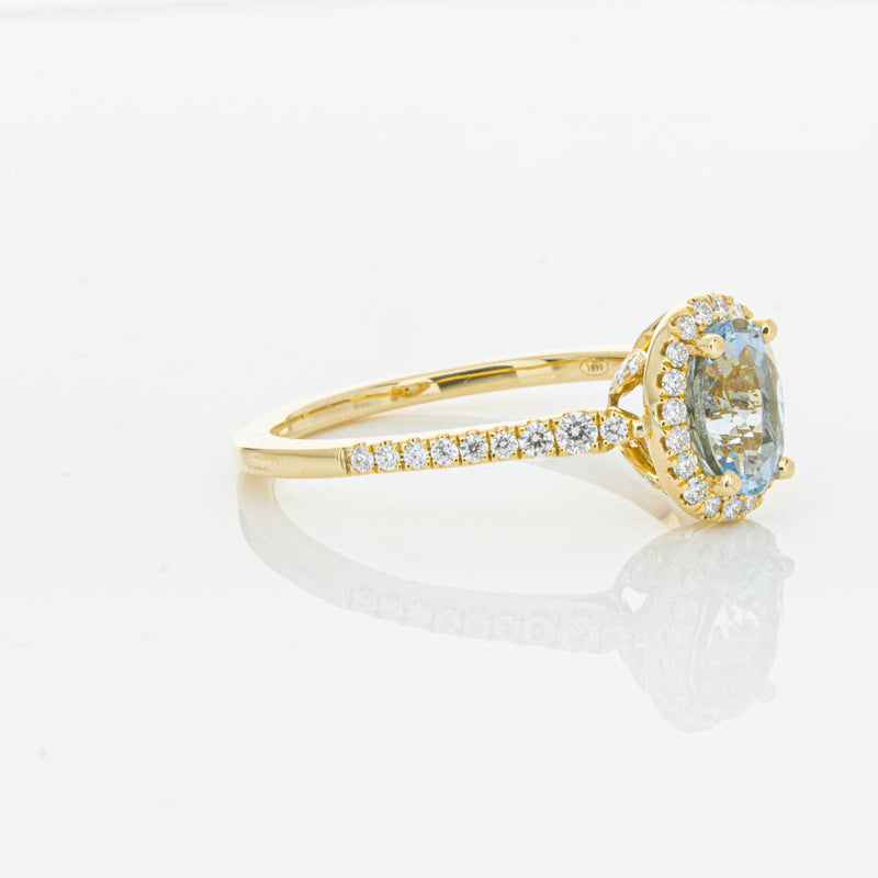 18ct Yellow Gold Aquamarine & Diamond Mini Sierra Ring-Ring-Walker & Hall