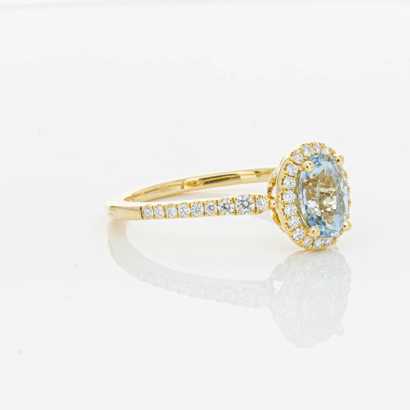 18ct Yellow Gold Aquamarine & Diamond Mini Sierra Ring-Ring-Walker & Hall