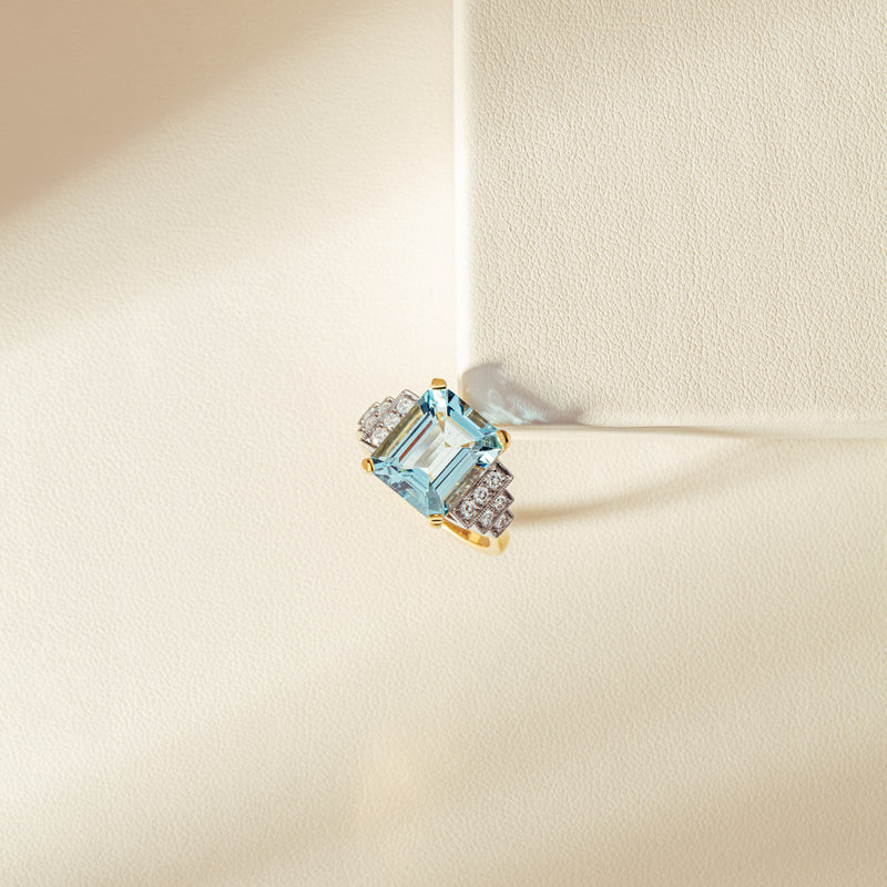 18ct Yellow Gold 4.78ct Aquamarine & Diamond Maya Ring-Ring-Walker & Hall