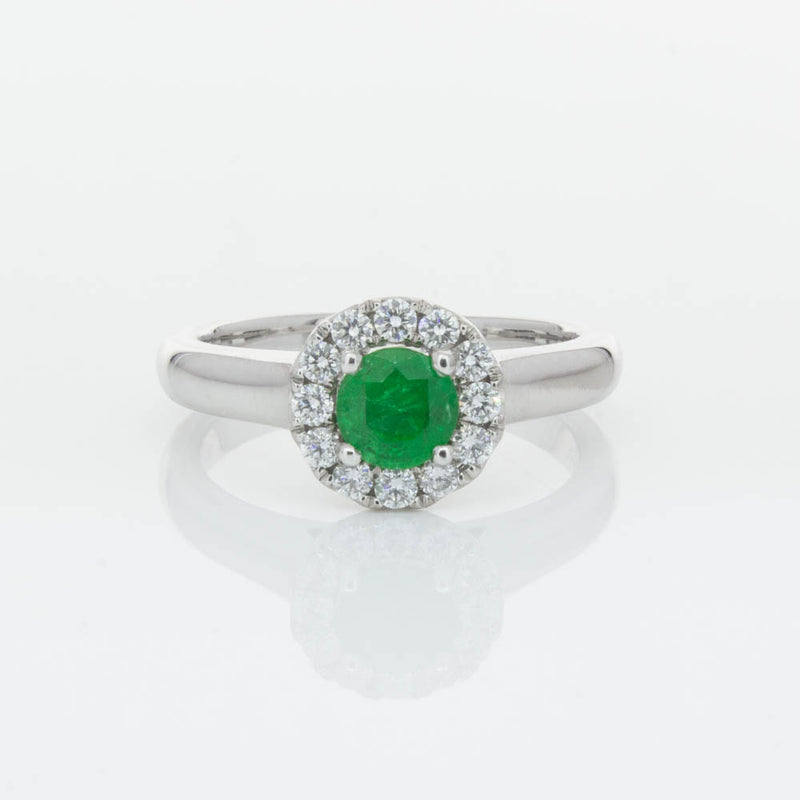 18ct White Gold Emerald & Diamond Eclipse Ring-Ring-Walker & Hall