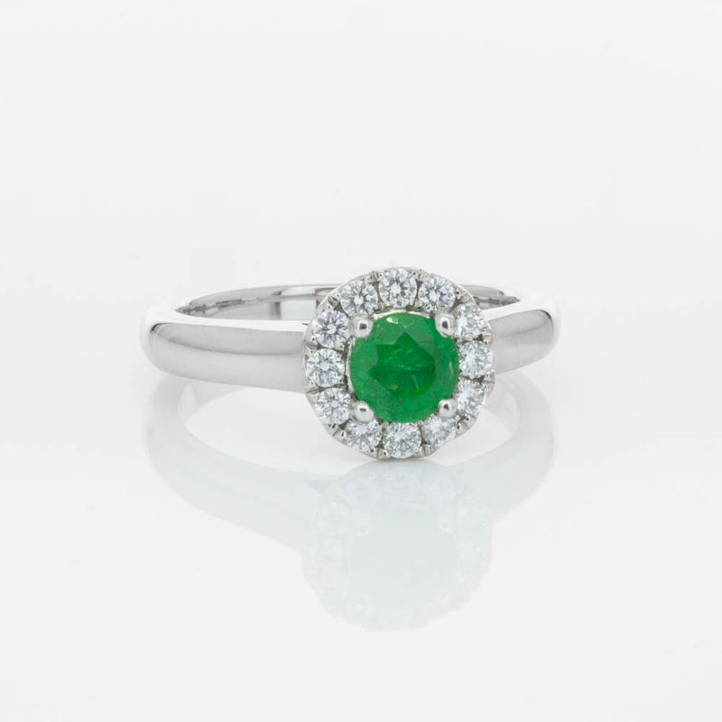 18ct White Gold Emerald & Diamond Eclipse Ring-Ring-Walker & Hall